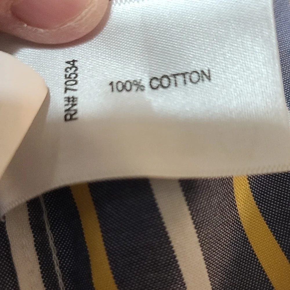 Orvis Mens Button Down Shirt Longsleeve Gray/Gold/White Striped‎ Size XL EUC